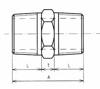 Black Steel Equal Hex Nipple dimensions diagram