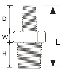 Black Steel Reducing Hex Nipple dimensions diagram