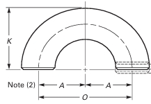 Buttweld Elbow Long Radius 180 Deg dimensions diagram
