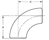 Buttweld Elbow Short Radius 90 Deg dimensions diagram