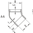 316 Stainless Steel M/F Elbow 45 Deg dimensions diagram